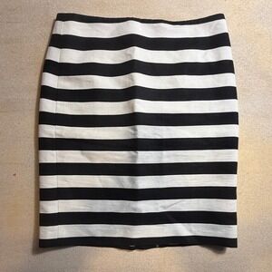 Ann Taylor Petite Black White Striped Ottoman Pencil Skirt Size 6P Nautical-2131
